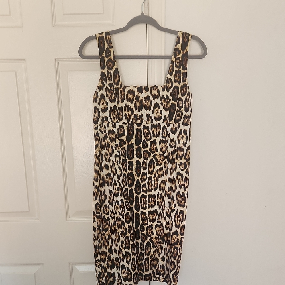 Alica & Olivia Brown Leapard Print Cocktail Dress Thick Straps Mesh Back Size 6